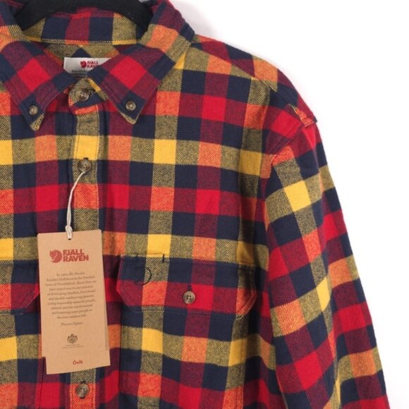 NWT FJALLRAVEN Flannel Shirt Red Plaid Skog Slim‎ Fit Long Sleeve Outdoor LARGE - Picture 4 of 16